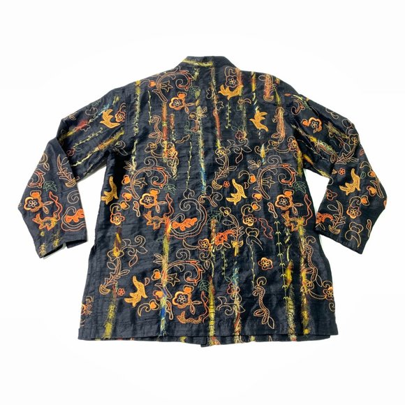 Chico's Silk Beaded Blouse - Size Medium (Chicos 1) - Black Embellished Floral - Picture 12 of 13